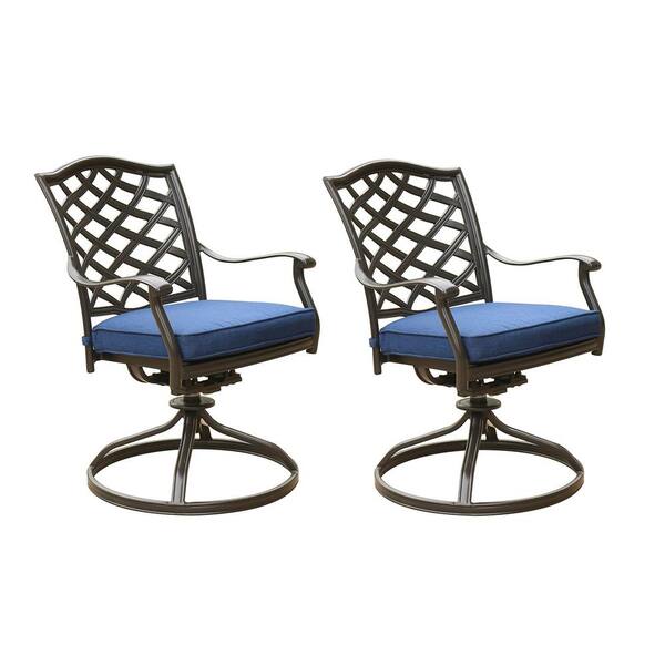 ANGELES HOME Swivel Rockers Metal Outdoor Dining Chair With Blue