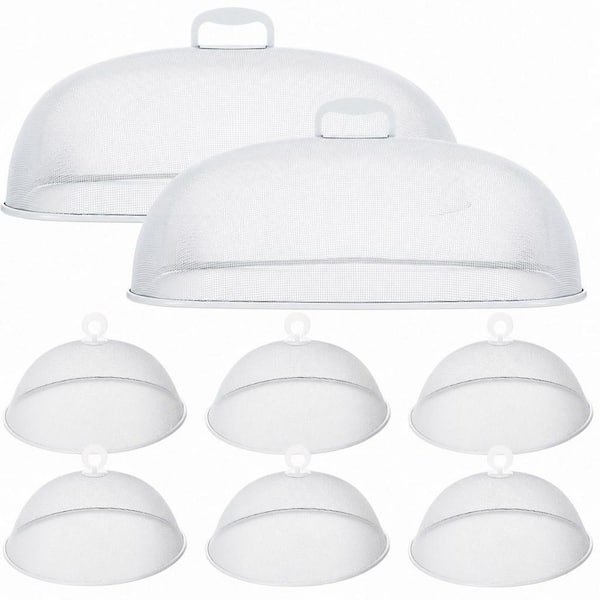 White Metal Mesh Food Cover Set Picnic Covers 8-Pieces Extra Large and Dome for Plates and Bowls