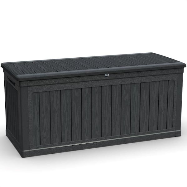 260 Gal. Black Plastic Deck Box, Outdoor Storage Chest