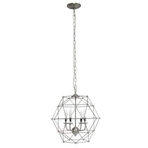 18 in. Industrial 4-Light Geometric Wire Pendant, for Living Room, Dining Room, Entryway, Hallway, Brushed Nickel