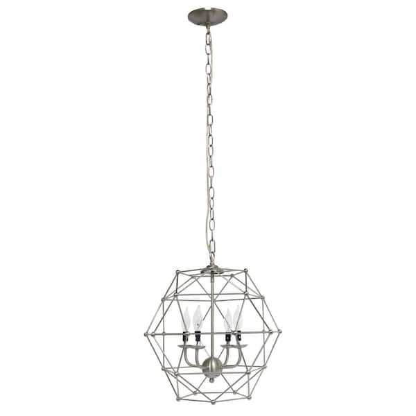 18 in. Industrial 4-Light Geometric Wire Pendant, for Living Room, Dining Room, Entryway, Hallway, Brushed Nickel