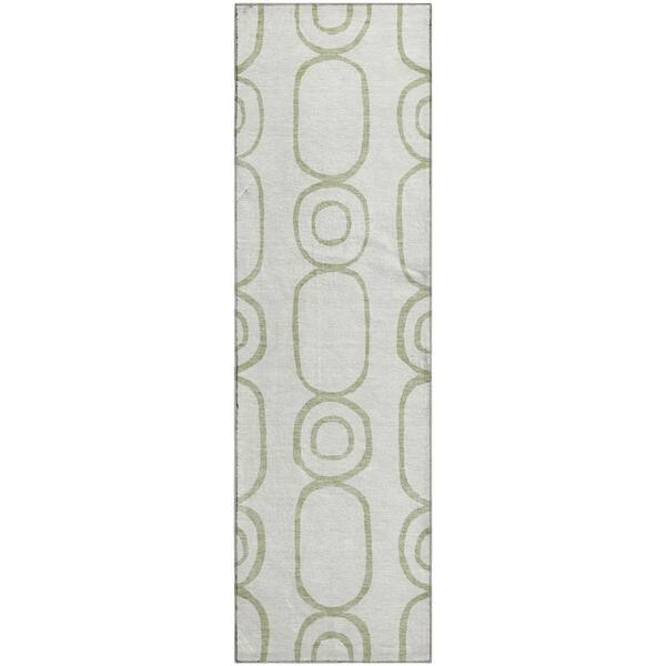 Mayfield Premium Machine Washable Abstract AMF2344 Aloe 2 ft. x 7 ft. Runner Rug