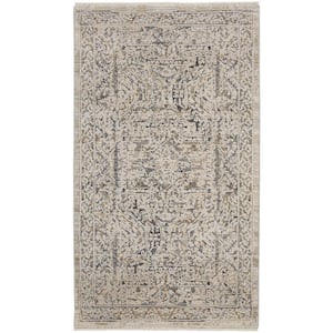 Lynx Ivory/Grey/Blue 3 ft. x 5 ft. All-Over Design Transitional Area Rug