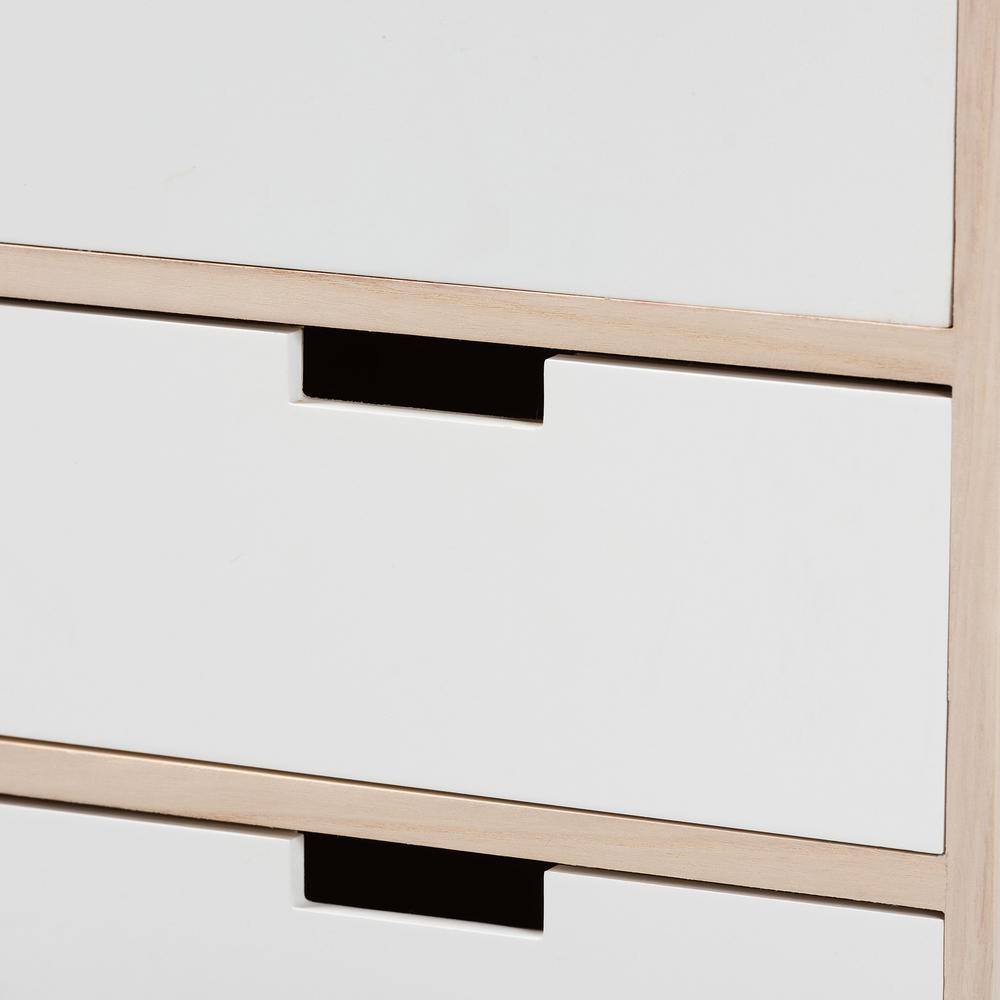 Halian Two-Tone White and Light Brown 3-Drawer Chest with Graduated Legs