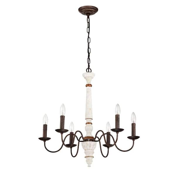 ❁Ma❁ Jushua 6-Light Retro White and Rust Color Chandelier, Pendant