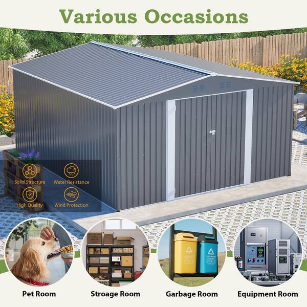 Thanaddo 12 ft. W x 14 ft. D Outdoor Galvanized Metal Tool Storage