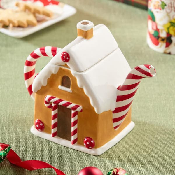 Santa's Retro Christmas 3-D Gingerbread 4-Cup 36 oz. Assorted Colors Ceramic Teapot