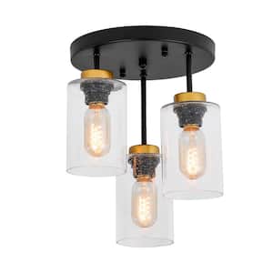 10 in. 3-Light Cluster Cylinder Semi Flush Mount With Glass Shade