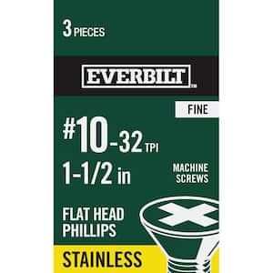 #10-32 x 1-1/2 in. Phillips Flat Head Stainless Steel Machine Screw (3-Pack)