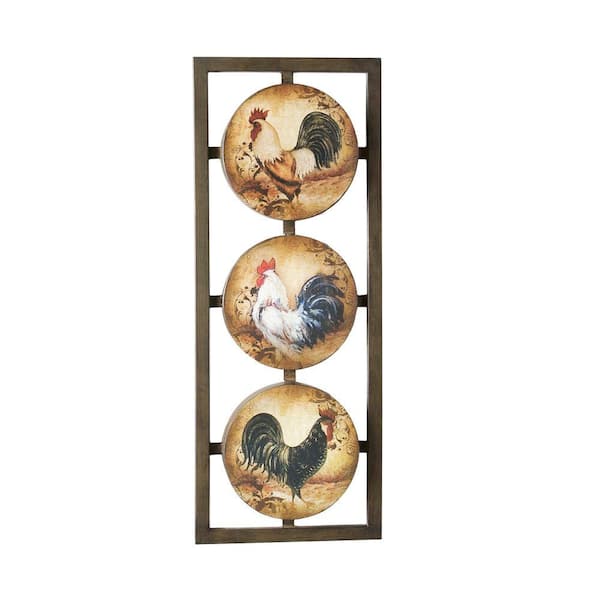 Southern Enterprises 31.25 in. x 12.25 in. Rooster 2 Panel Set Metal Wall Art-DISCONTINUED