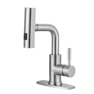 Waterfall Single Handle Pull Down Bar Faucet with 3-Modes Sprayer and Deckplate in Brushed Nickel