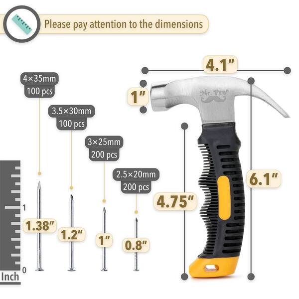 HAKZEON 6 Pack 8oz Mini Claw Hammers - Stubby Pin Hammer With Non-Slip Grip For DIY & Picture Hanging-1099357