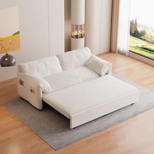 3-in-1 Convertible 63.8 in. Beige Soft Velvet Queen Size Sofa Bed with Side Storage