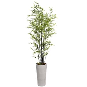 7.75 ft. Tall Green Artificial Faux Real Touch Bamboo Trees in Fiberstone Planter