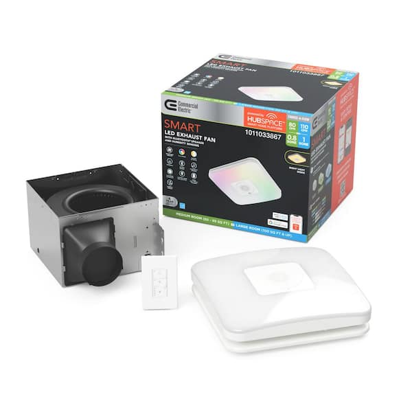 80 /110 CFM Ceiling/Wall Mount Roomside Installation Smart Bathroom Exhaust Fan, Bluetooth Speaker, Powered by Hubspace