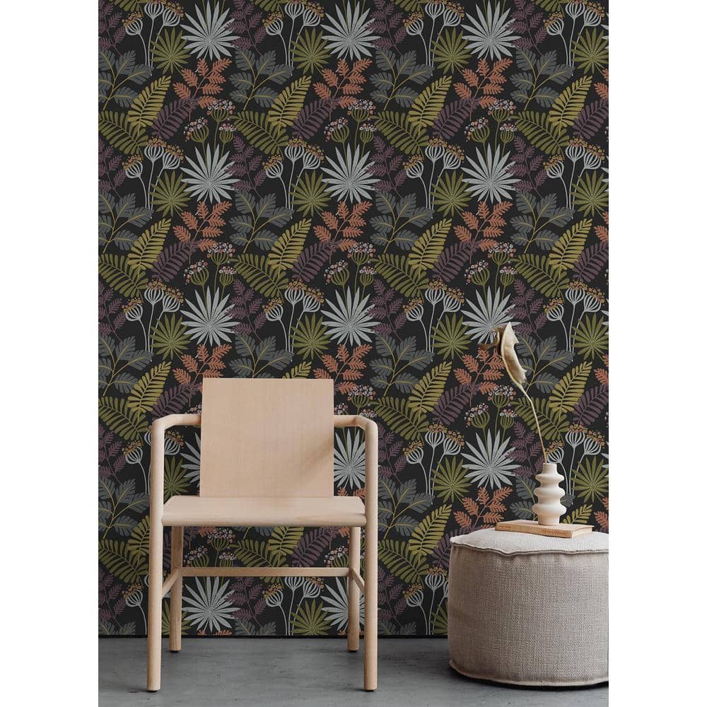 Marajo Black Botanical Peel and Stick Wallpaper