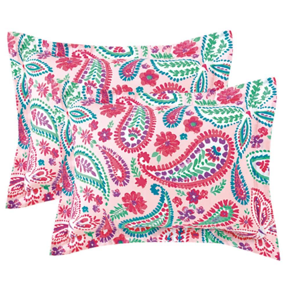 Pink and Aqua Microfiber Reversible Twin Bedspread Set