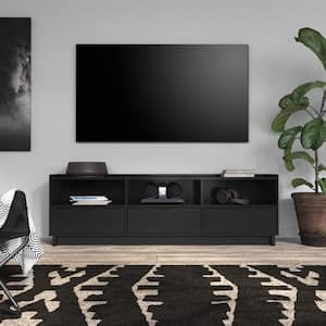 Simply Modern Black TV Stand Fits TVs up to 55 in. to 77 in. with 3-Drawers