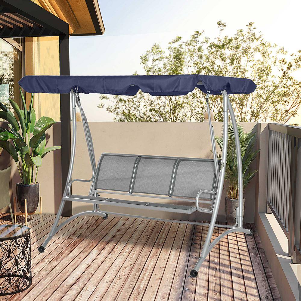 Blue 3-Seater Steel Patio Swing Chair with Adjustable Canopy