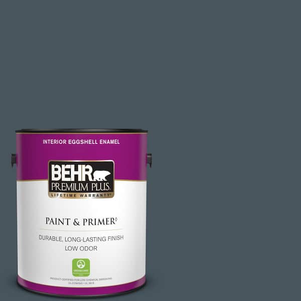BEHR PREMIUM PLUS 1 gal. #BNC-40 Moody Black Eggshell Enamel Low Odor Interior Paint & Primer