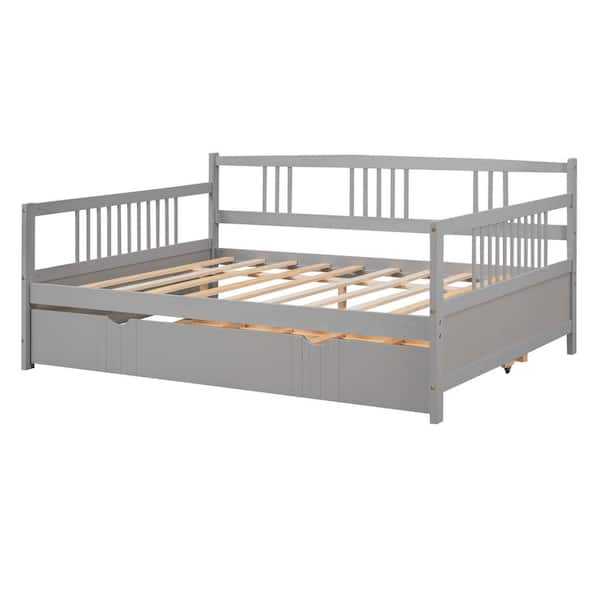 Harper & Bright Designs Gray Wood Frame Full Size Daybed with Semi-Enclosed Bed  Rail QMY196AAE-F - The Home Depot