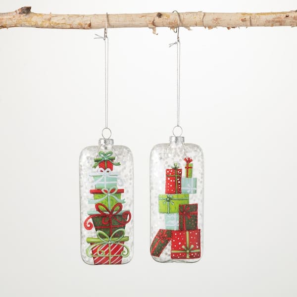 SULLIVANS 5.5 in. Red Retro Stacked Gift Ornaments (Set of 2)