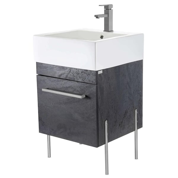 FINE FIXTURES Concordia 20.12 in. W x 19.62 in. D x 33.50 in. H Bathroom Vanity in Black Marble with White Ceramic Top