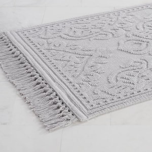 Ricardo Cotton Fringe 27 in. x 45 in. Bath Rug in Light Grey