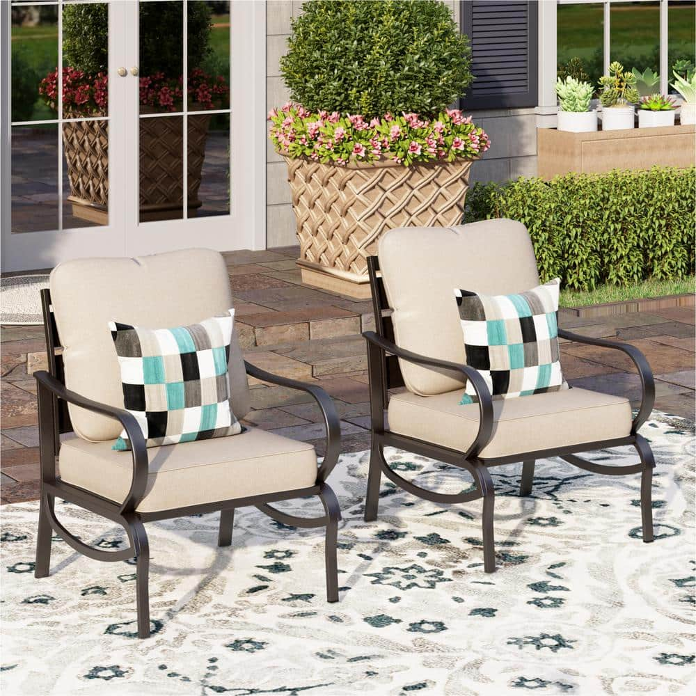 PHI VILLA Black Metal Slatted Frame Outdoor Patio Lounge Chairs with ...