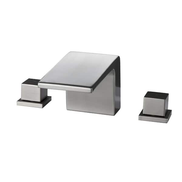 WELLFOR 8 in. Widespread Double Handles Waterfall Spout Bathroom Faucet with Supply Line in Brushed Nickel