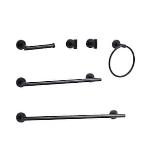 6-Piece Wall Mount Bath Hardware Set with Towel Ring, Toilet Paper Holder, Towel hook and Towel Bar in Matte Black