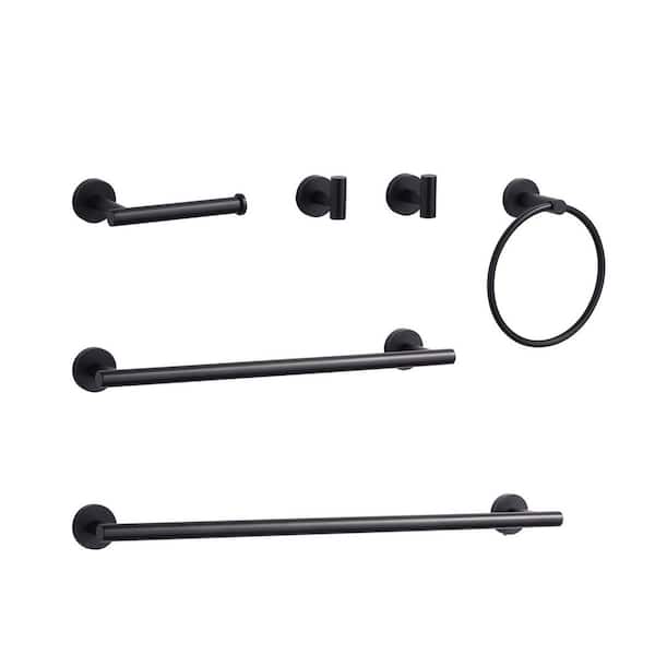 ARCORA 6-Piece Wall Mount Bath Hardware Set with Towel Ring, Toilet Paper Holder, Towel hook and Towel Bar in Matte Black
