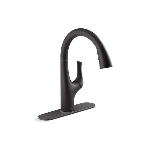 Avi 13.5 in. Single Handle Pull Out Sprayer Kitchen Faucet with 180° Spout Swivel in Matte Black