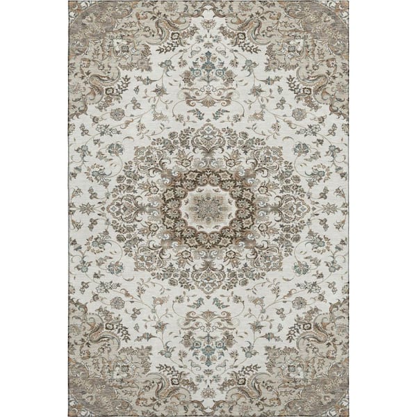Mayfield Premium Machine Washable Abstract AMF2495 Ivory 9 ft. x 12 ft. Area Rug