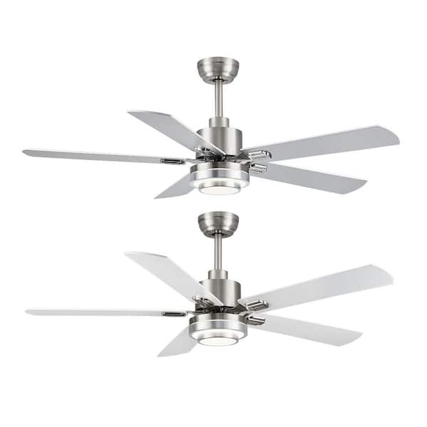 HINNIXY 2-Pack 52 in. Indoor/Outdoor Brushed Nickel 3-Colors LED Ceiling Fan with Light Kit and Remote control Included