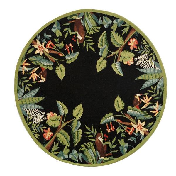 SAFAVIEH Chelsea Black/Green 6 ft. x 6 ft. Round Border Area Rug
