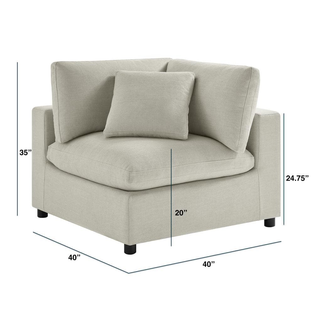 Casella Beige Fabric Square Arm Accent Chair with Wood Frame