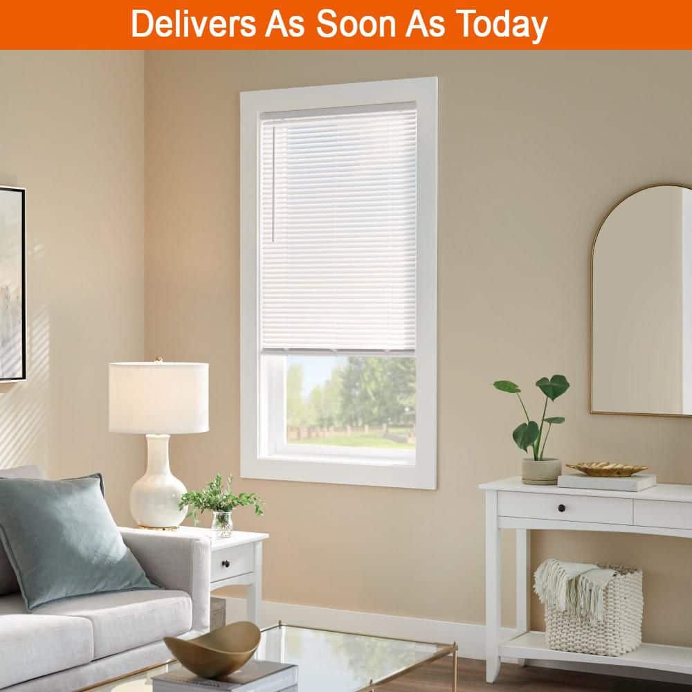 Pre-Cut 35 in. W x 64 in. L Cordless Light Filtering White Vinyl Mini Blind with 1 in. Slats price history on PriceWatchPro