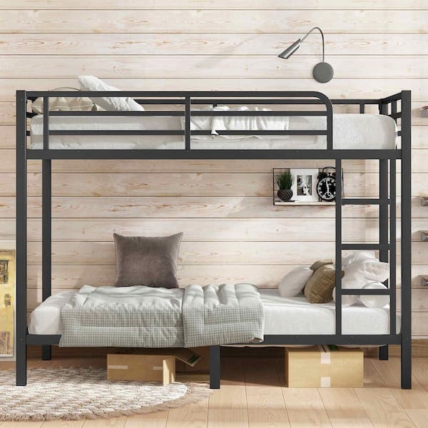Black-1 Twin XL Over Twin XL Bunk Bed with Ladder