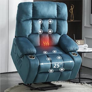 Platinum Fashion Big and Tall Velvet Power Lift Recliner Chair with Massage,Heating and 2-Cup Holder - Blue