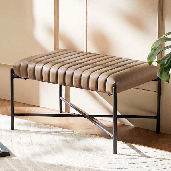 Lawrence Taupe Bench With Metal Legs 29.5 in.