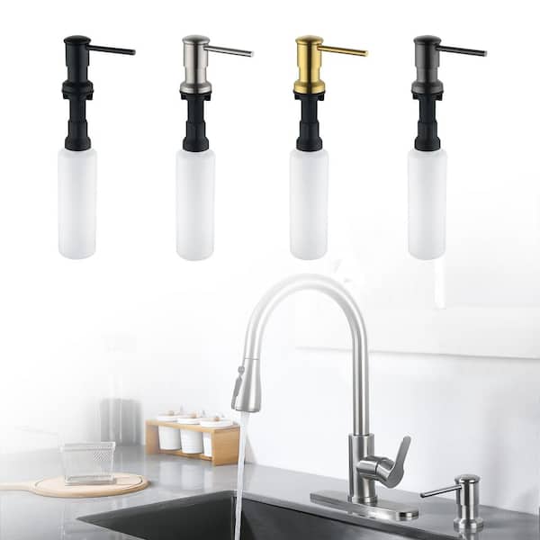 ruiling Sink Mount 17 oz Soap Dispenser with Straight Nozzle in Brushed Nickel