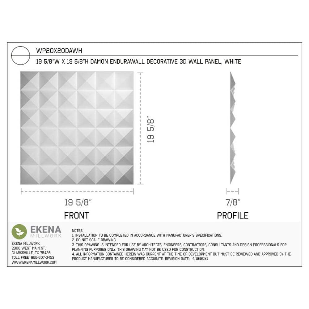White Textured 3D PVC Decorative Wall Panel, 19.63" x 19.63"
