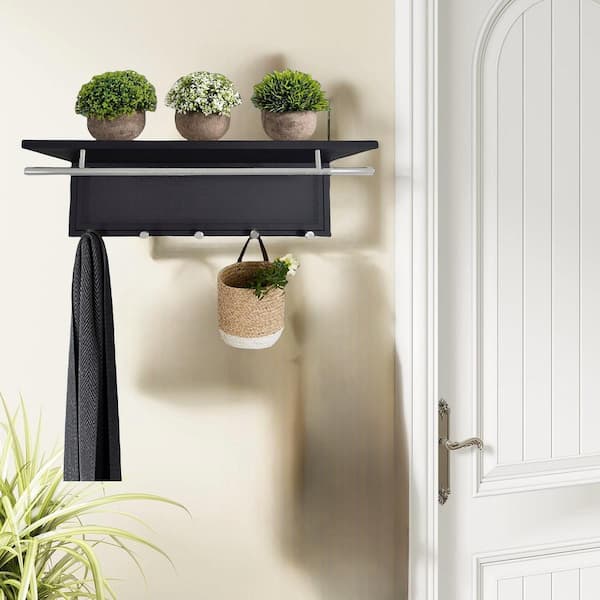 Black Metal Powder Wall Mounted Coat Hook with Shelf