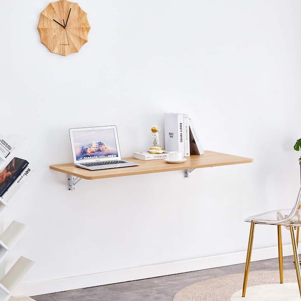 Unbranded 45 in. W x 22 in. Natural Decorative Wall Shelf Wall Mounted Folding Table Fold Down Desk for Small Spaces