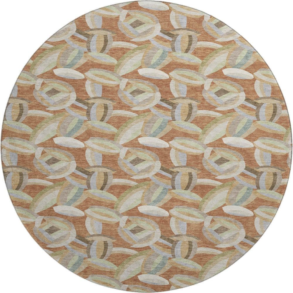 Mayfield Premium Machine Washable Abstract AMF2454 Paprika 8 ft. x 8 ft. Round Rug price history on PriceWatchPro