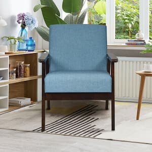 Solid Rubber Wood Upholstered Accent Arm Chair in Blue