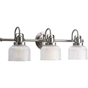 Archie Collection 26-1/4 in. 3-Light Antique Nickel Clear Double Prismatic Glass Coastal Bathroom Vanity Light