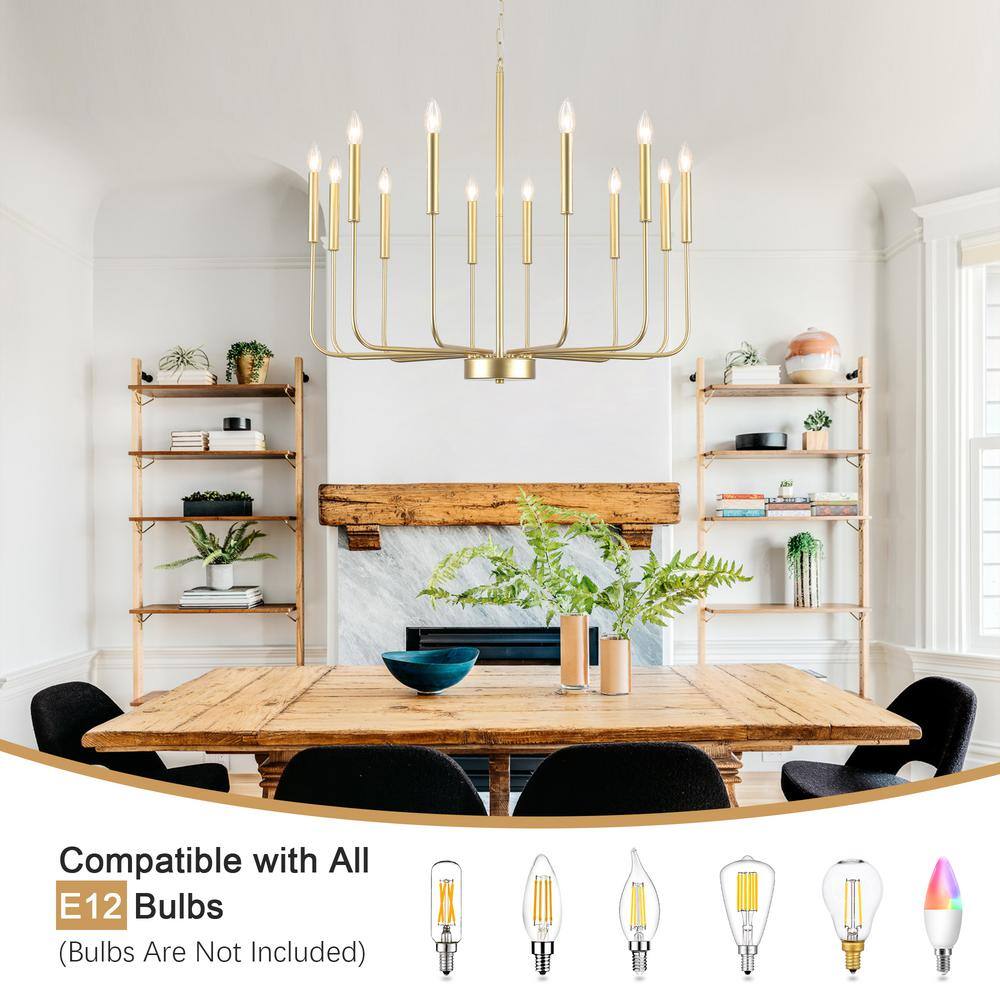 Gold 12-Light Linear Candle Metal Chandelier
