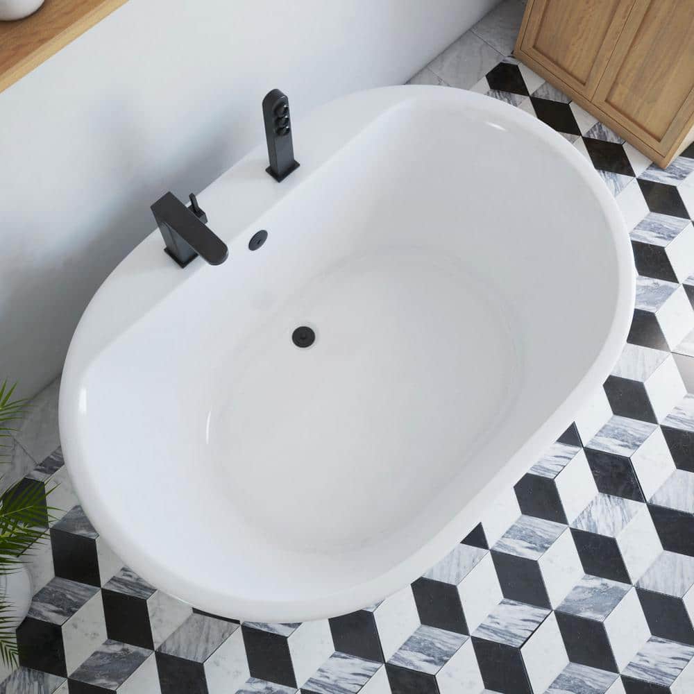 Elegant White Acrylic Freestanding Soaking Bathtub, 60" x 42"
